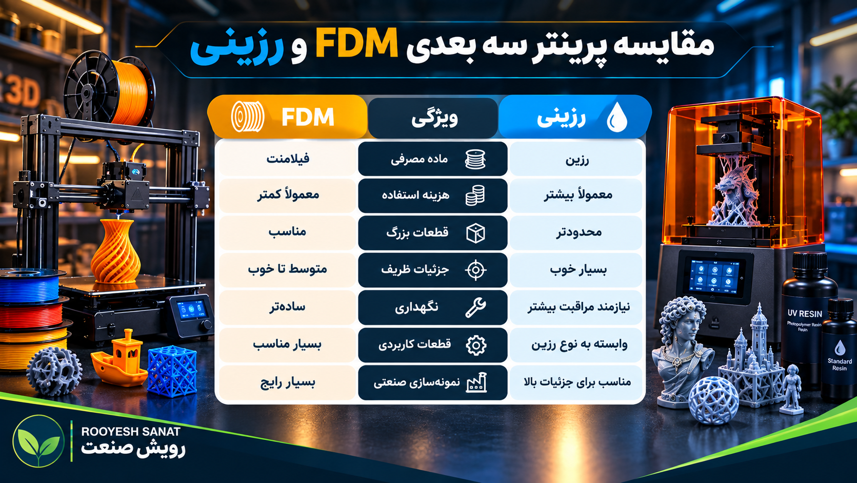 مقایسه پرینتر سه بعدی fdm و رزینی
