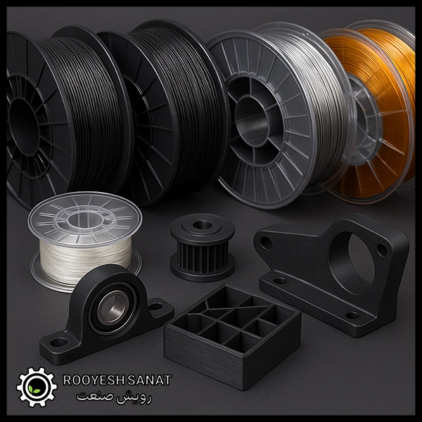 فیلامنتهای مختلف و قطعات مکانیکی پرینت سهبعدی برای مقایسه متریالها